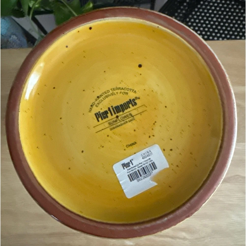 Pier 1 Imports Sunflower Pitcher Hand Painted Terracotta Tuscan Farmhouse